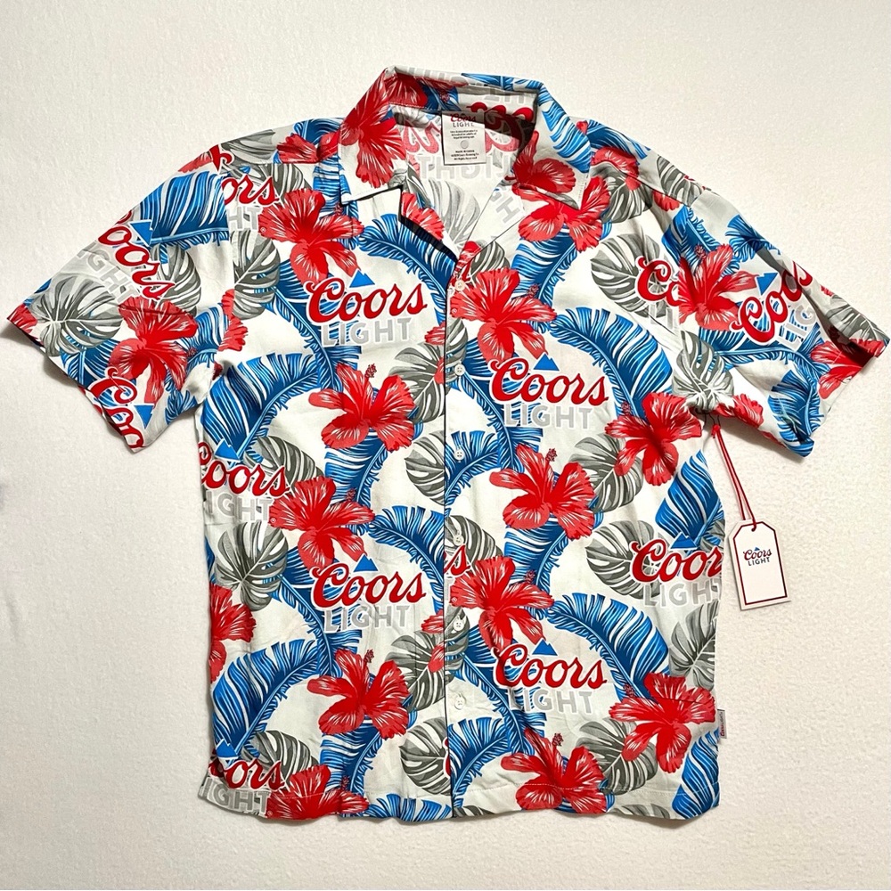 Coors Light Beer Adult Beverage Hawaiian Button Up Shirt Men’s Sz. S 21 Yrs+ NWT